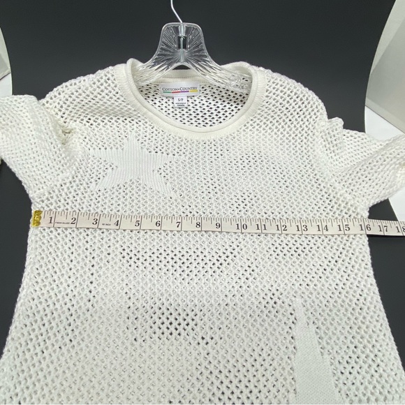 Cotton Country White Size SP Open Knit Sweater Cover Up Star Knitted Pattern Top - Picture 7 of 11